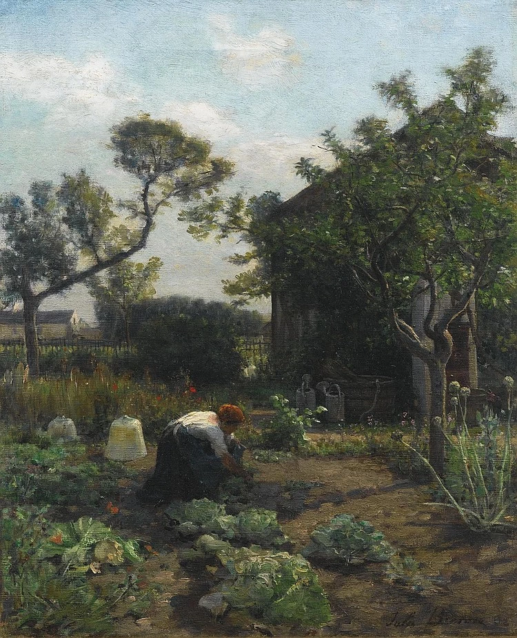 Giovane donna nel giardino dell'artista